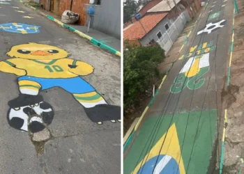 Cuiabanos retomam tradição de pintar as ruas para torcer pelo Brasil na Copa