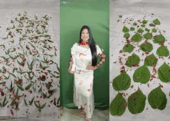 Folhas de planta medicinal estampam coleção de roupas produzidas por indígenas em MT
